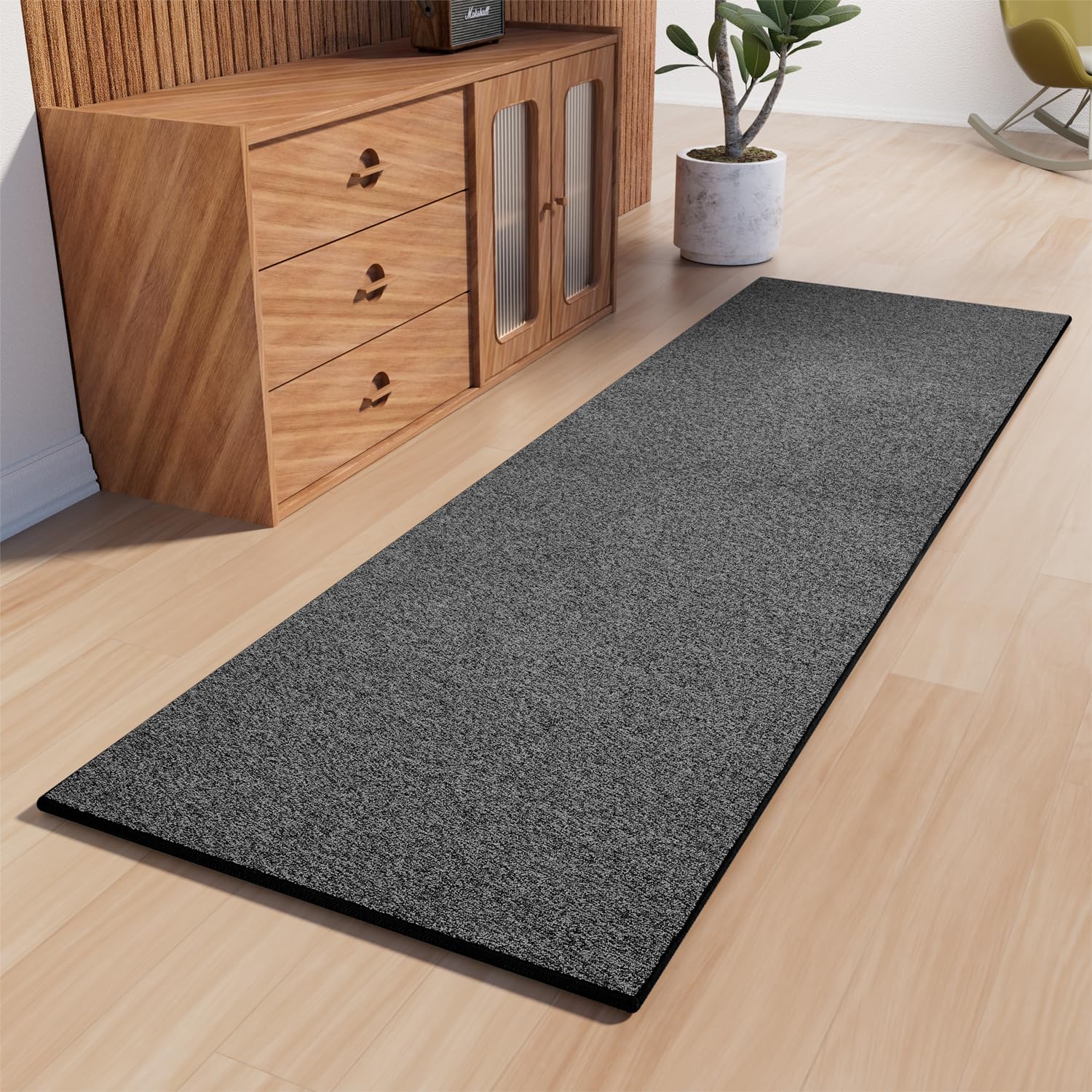 AREDO Runner Rug with Non Slip Rubber Backing, Washable Soft Floor Carpet for Kitchen, Hallway, Entryway Indoor, Bedroom, Laundry, Low Pile Area Rugs, Solid color with Pointillism style, 2*6 ft BLACK Image