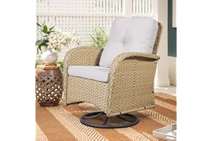 Artfurniz 2 in 1 Porch Glider Swivel Chair - Outdoor Swivel Rocker Patio Wicker Chair with Thick Cushions, 300 Lb Weight Capacity Patio Swivel Glider Seating Yellow/Beige