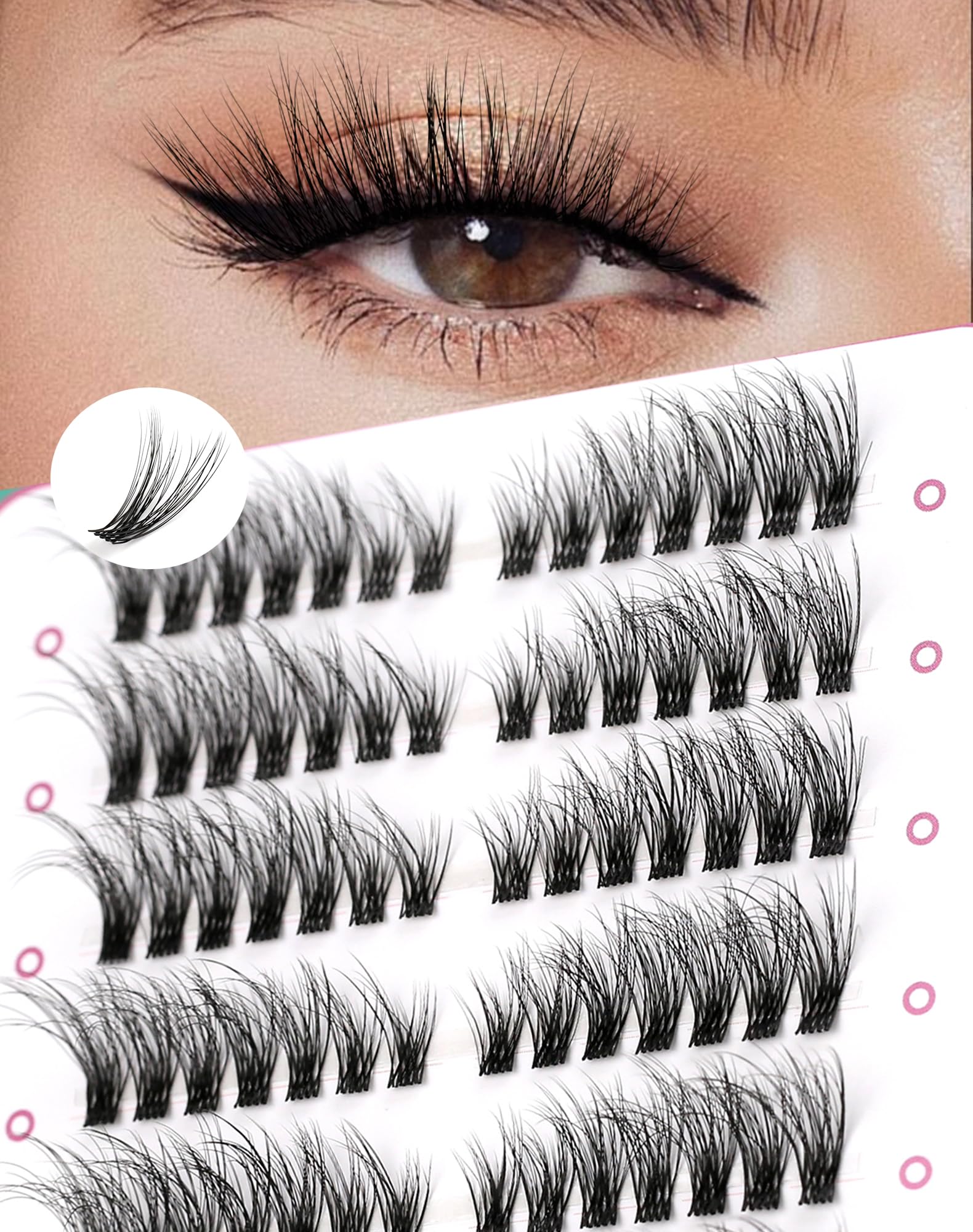 Onlyall Cat Eye Lashes Cluster Natural Individual False Eyelashes Clusters Wispy Lash Extension Fluffy DIY 3D Long Eyelash 98 Pcs (12-17MM Pre-styled-Cateye-7Pair) N01 — image 1