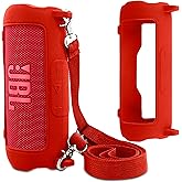 co2CREA Silicone Case for JBL Flip 7 Portable Waterproof Speaker, Portable Travel Soft Cover with Shoulder Strap, Protective Skin Case (Red Case Only)