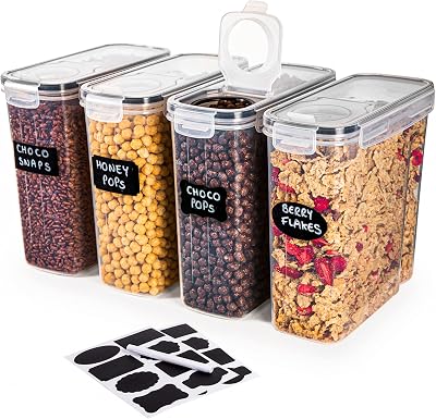 nuovva Cereal Storage Containers 4Pcs Set 4L BPA Free Plastic Kitchen