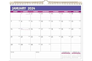 BOWCUK Wall Calendar 2024-2025 - 18 Monthly Calendar 2024-2025 Wall, Jan 2024 - Jun 2025, 14.57'' x 11.42'', 2024 Calendar with Ruled Blocks, Thick Paper, Holidays, To-do ＆ Notes, Amply Space