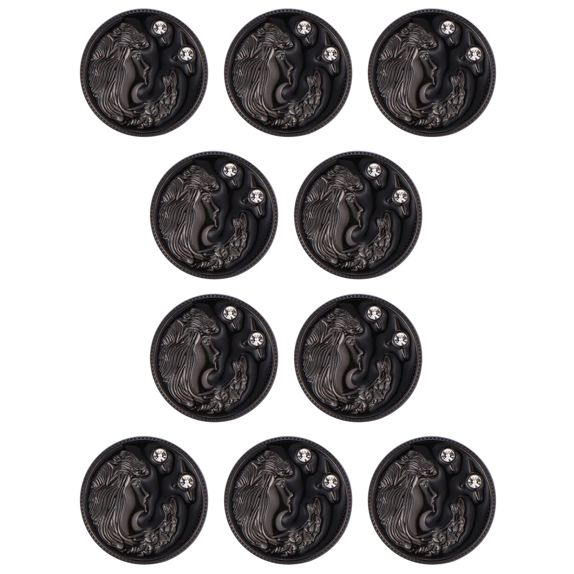 ftiemlovde 10 Novelty Brass Diamante Black Buttons for Blazer，Vintage Style Large Crystal Button Metal for Cardigan Crafting， Decorative Jacket Button for Sewing Women（E10 23mm）