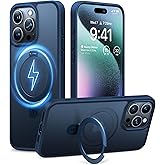 TORRAS Ultra-Magnetic Ostand for iPhone 15 Pro Case, [Compatible with MagSafe] [Flexible Stable Stand] Military-Grade Protection Translucent Slim Anti-Scratch Ring Kickstand, Navy Blue 6.1"