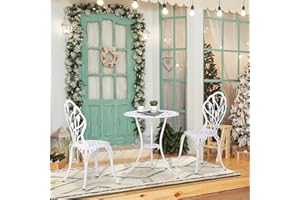 Outsunny 3 Pieces Patio Bistro Set, Outdoor Cast Aluminum Garden Table and Chairs with Umbrella Hole for Balcony, White
