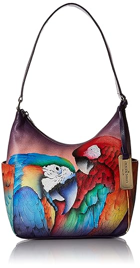 Anuschka Damen echt Leder-Handtasche, Handbemaltes Kunstwerk, Klassische Umhängtasche mit Seitenfach