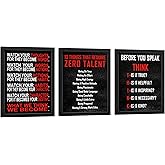 Pyradecor Black Framed Wall Art 3 Panels Motivational Office Positive Quotes Inspirational Poster Canvas Prints for Classroom Living Room Home Decorations