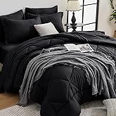 HEVUMYI Black King Comforter Set - 7-Piece All Season Bed in a Bag King, Ultra Soft Bedding Set with Comforter, Flat Sheet, Fitted Sheet, Pillowcases, Pillow Shams, Black