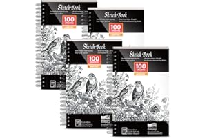 Sketch Book, AGPtEK Sketch Books Set 4 Packs 400 Sheets 5.5 * 8.8 inches (68lb/100gsm) Spiral Bound Professional Sketch Book 