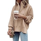 Imily Bela Womens Tunic Sweater Fall Long Sleeve 1/4 Zip Pullover Sweaters Oversized Slouchy Ribbed Knit Sweatshirt with Slit