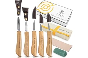 SCHAAF WOOD CARVING TOOLS Wood Carving Kit, Deluxe 5pc Whittling Knife Set with Razor-Sharp Knives, Spoon Carving Knife, Wood Whittling Kit for Beginners and Adult Crafts