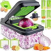 MealHelper 12-in-1 Vegetable Chopper, Food Veggie Chopper With Container | Kitchen Prep Tool, Cheese Grater, Home Essentials &amp; Kitchen Gadgets, with Sharp Stainless Steel Blades(7 Blades, Green)