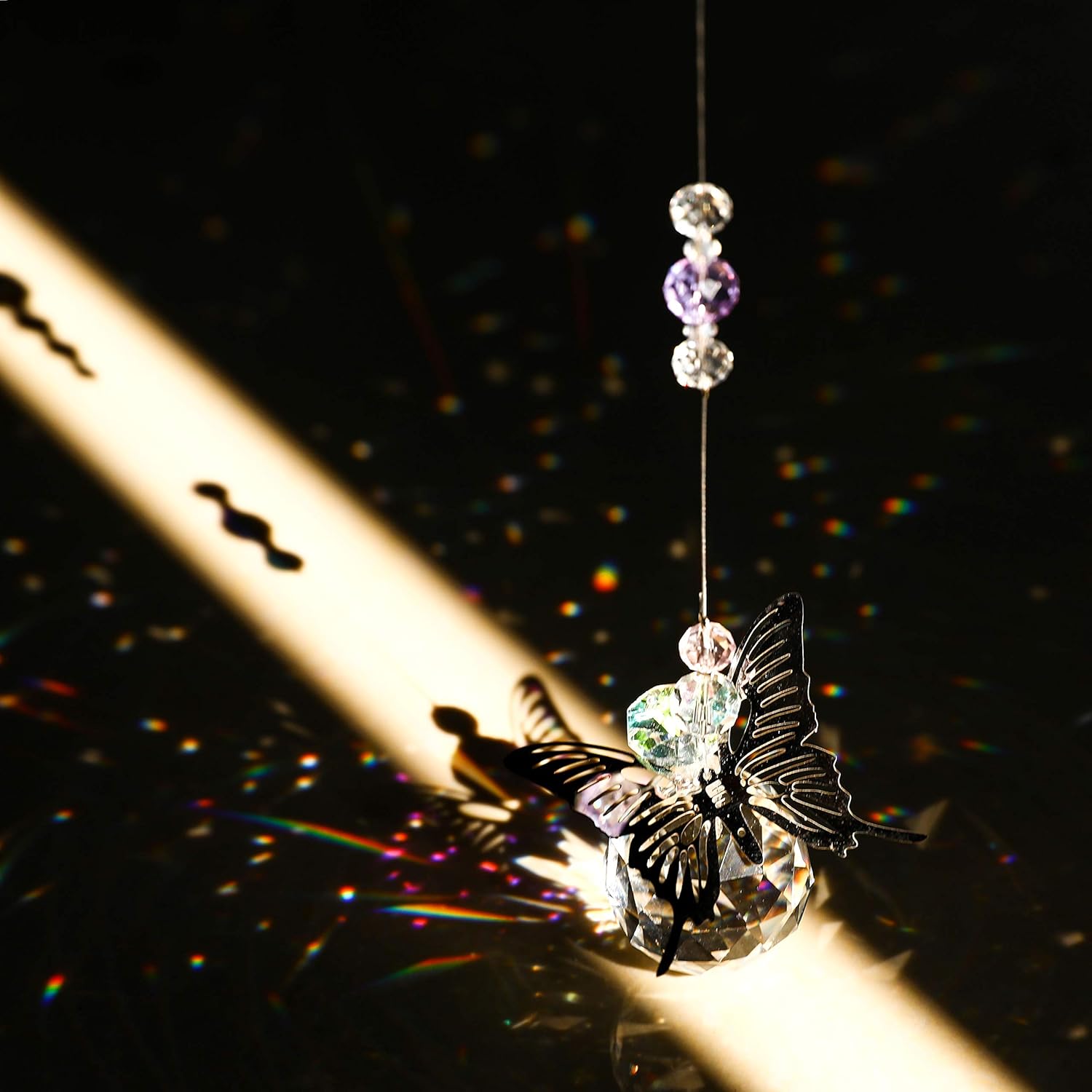WEISIPU Crystal Hanging Decorations - Hanging Ornament Crystals Butterfly Suncatchers with Clear Crystal Ball for Home, Office, Garden Decoration, Window Decorations Hanging: Furniture & Decor