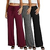 Real Essentials 3 Pack: Women's Soft Palazzo Pants - Wide Leg Yoga Casual Loungewear Pajama Pj Bottoms (Plus Available)