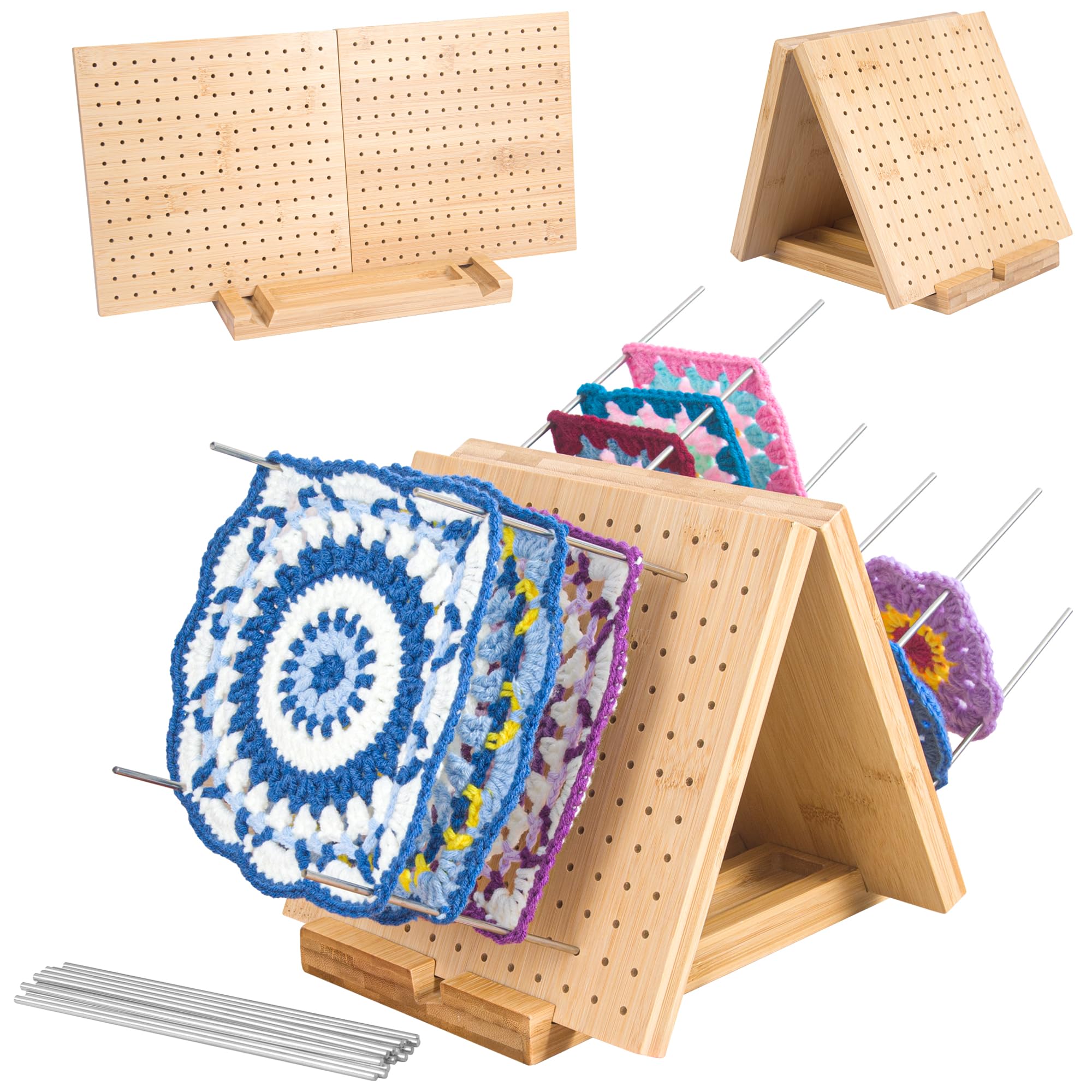 Crochet Blocking Board with Pegs & Accessories - 15.5x7.7 inch Knitting Board for Granny Square, Perfect Gift for Grandma & Mom, Complete Crochet Tool Kit.