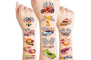 91TATTOOS 96 PCS Racing Car Pre-Cut Temporary Tattoos for Kids | Super Cute Racing Car Themed Birthday Party Favors, Supplies, Decorations, Fake Tattoo Stickers (Multiple)