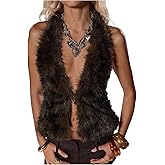 Verdusa Women's Rave Club Sexy Faux Fur Furry Fuzzy Halter Top Backless Slit Going Out Tops