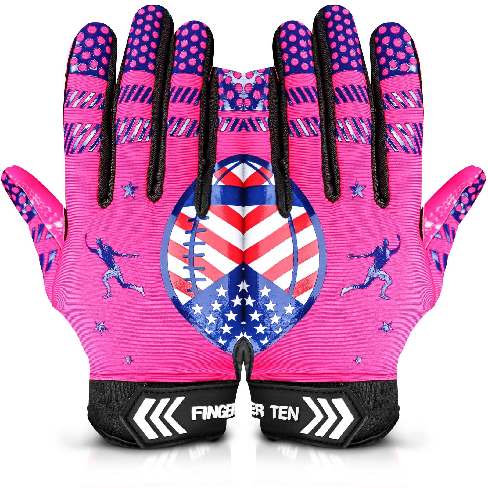 FINGER TEN American Football Gloves Youth Kids Ultra Tack Sticky Non-Slip Palm Receivers, Rugby Gloves Flexible Stretch Protection Waterproof Professional Fit Age 5-14 (Pink,Large)