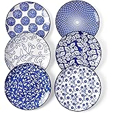 Selamica Ceramic Dessert Plates Set of 6, 6 Inch Appetizer Plates for Kitchen, Microwave & Dishwasher Safe, Vintage Blue
