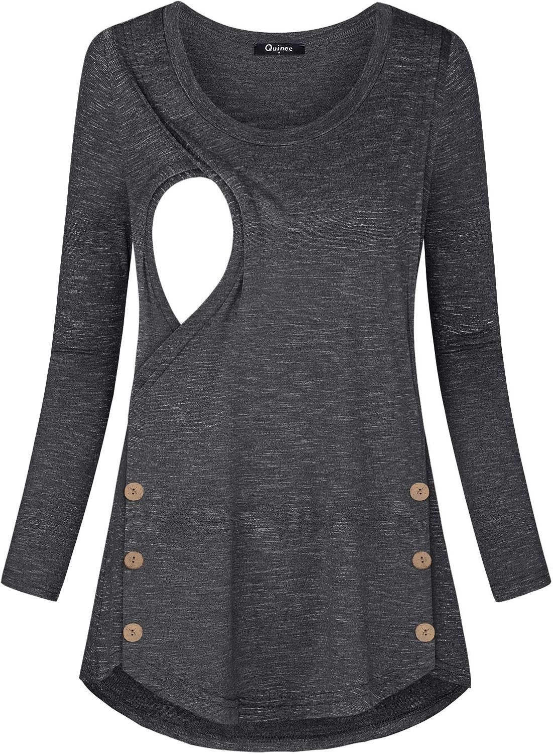 Quinee Women's Button Side Maternity Tunic Nursing Tops for Breastfeeding