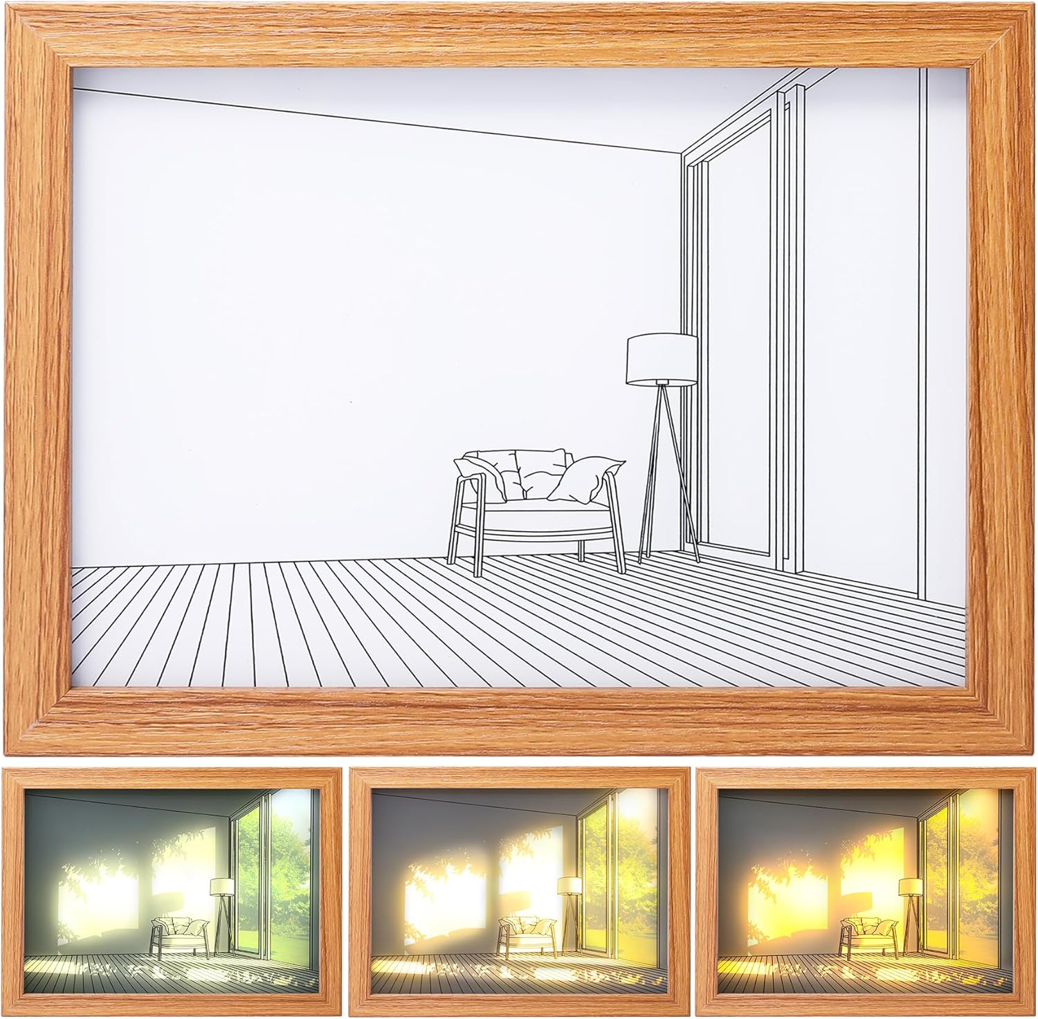 Paintings - ZHKSGLJON Light Up Painting, Lighting Painting Decoration, 3 Color Light Change LED Glowing Photo Frame for Home and Office Desktop (9 * 6.7 inch, Style 3)