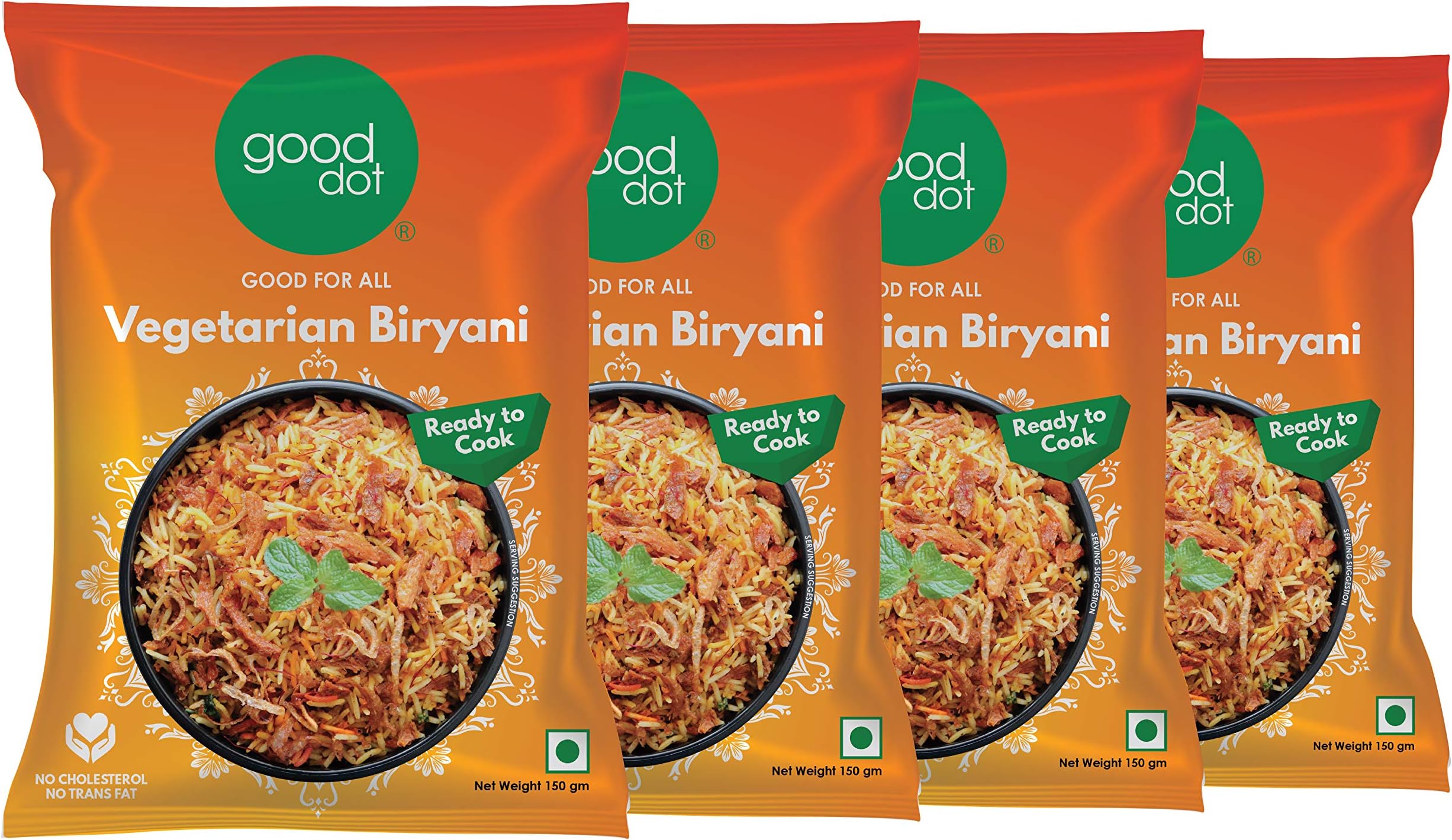 GoodDot Vegetarian Biryani - Ready To Cook | Instant Veg Biryani | Vegetarian Biryani Mix | With Plant Based Protein Bits | Quick And Healthy One Pot Dish - (150 g, Pack of 4)