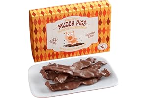 CHOCOLATE STORYBOOK "Muddy Pigs" Chocolate Covered Bacon Strips - 6 Hickory Smoked Bacon Strips - Gourmet Artisan Chocolates Made Fresh in Iowa