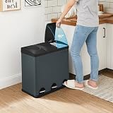 SONGMICS 54L Recycling Bin 3 Compartments Pedal Bin Grey Black LTB54G view 3