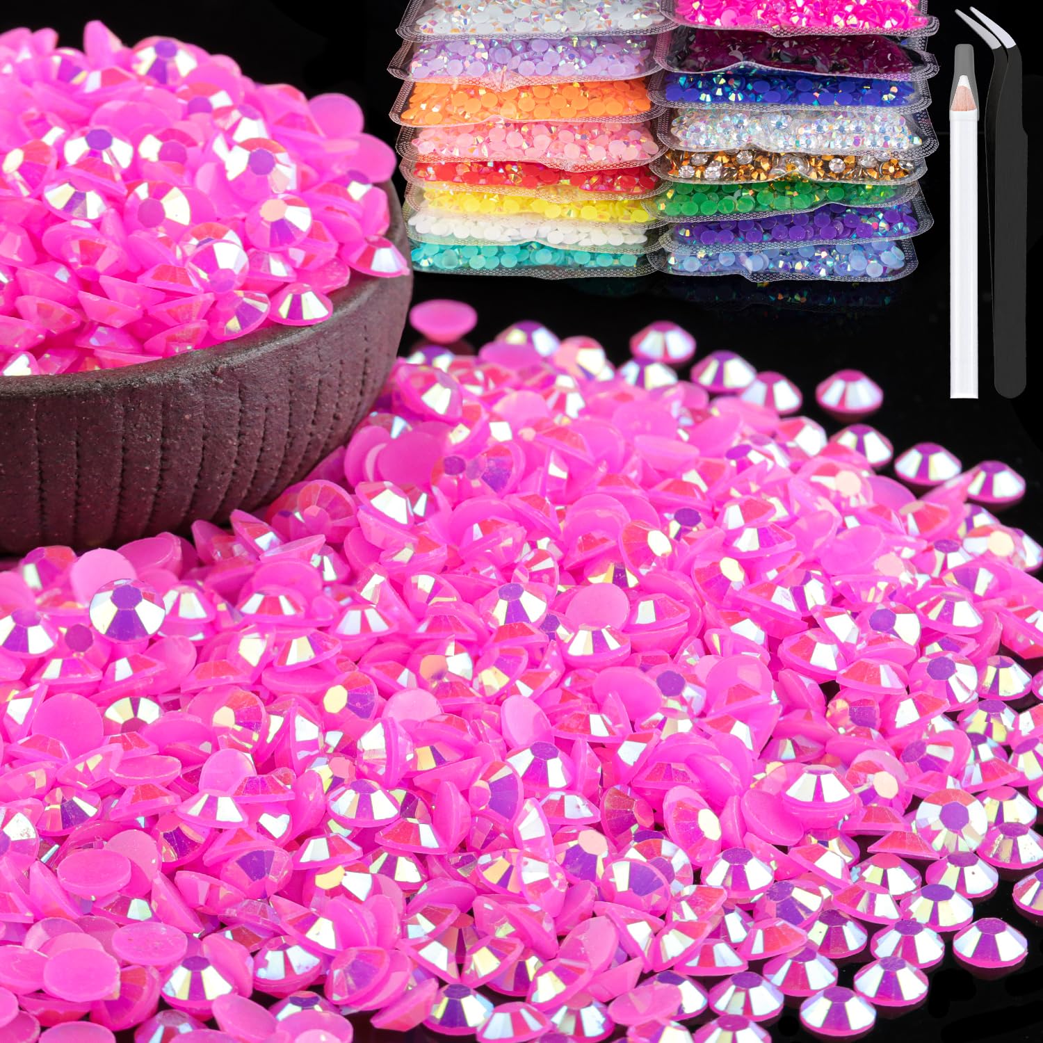 Photo 1 of 2000pcs 6mm Resin Rhinestones Bulk, Hot Pink AB Flatback Round Jelly Rhinestones Bedazzling Non Hotfix Crystal Gems Large Quantity Wholesale for DIY Crafts Clothes Tumblers Face Makeup Manicure