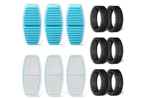 FOFNON 12 Cat Water Fountain Filters, 6 Pieces of Filters + 6 Pieces Sponges of Cat Fountain, Filter Loose Hair (Sponges), Tr