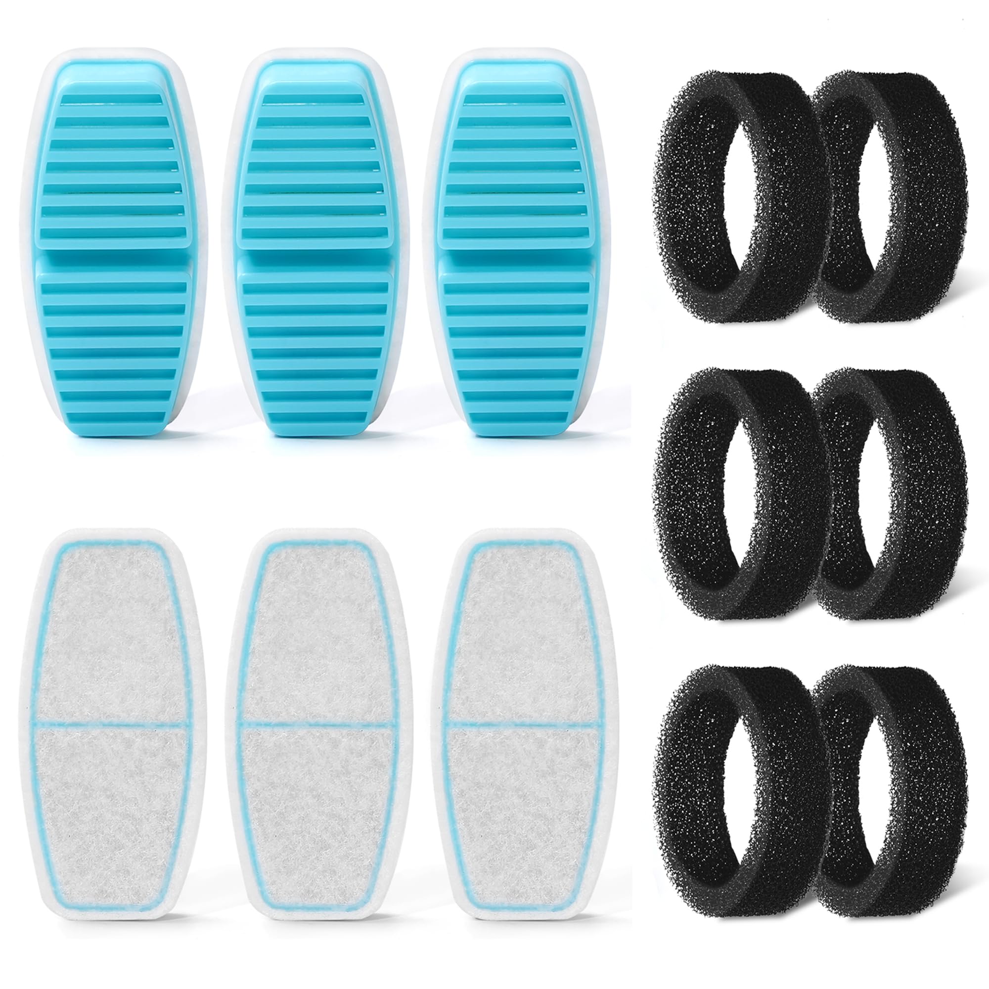 FOFNON 12 Cat Water Fountain Filters & Sponges, Triple Filtration, Loose Hair Removal, Suitable for B0CL4WMX6Z & B0CLGPCNHN