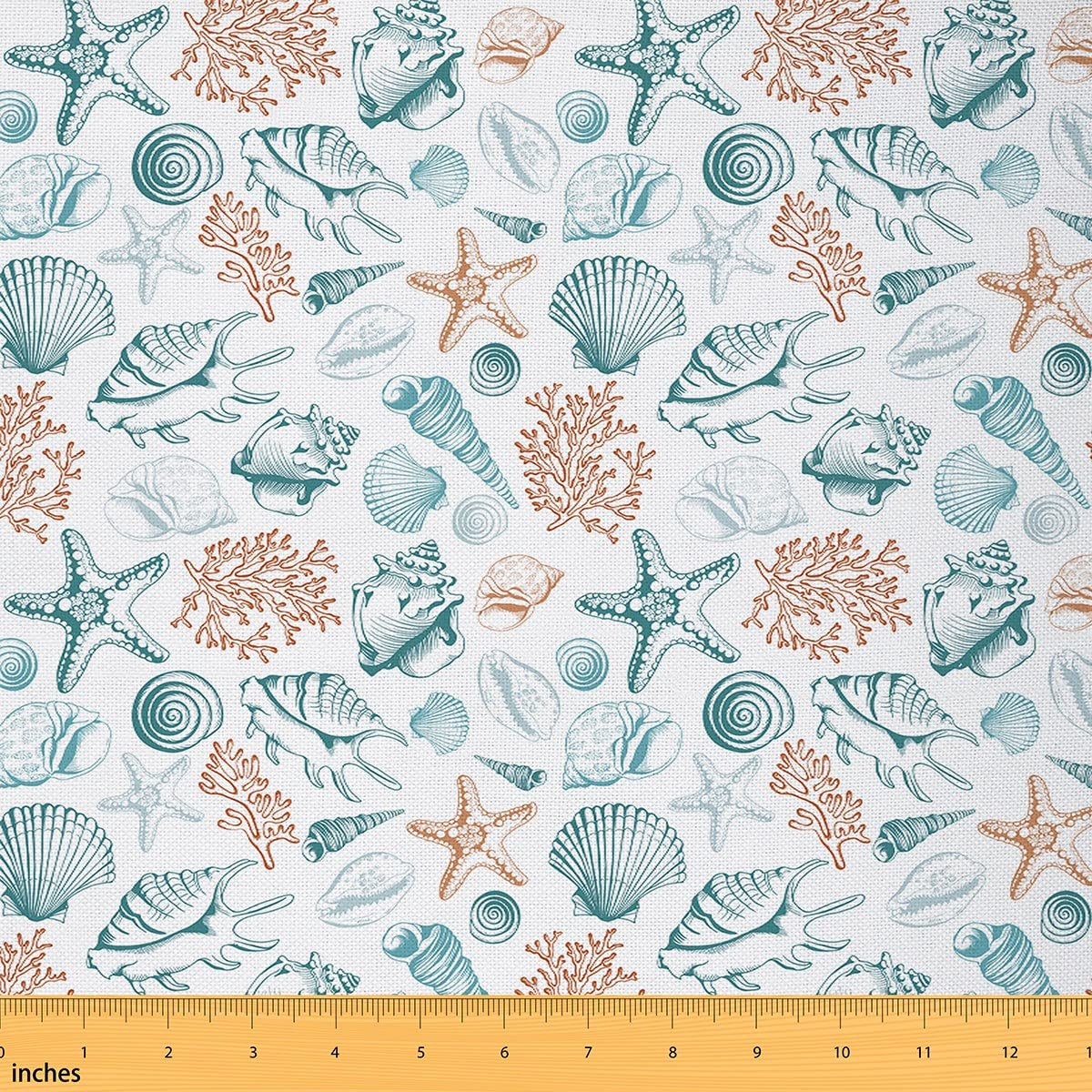 Ocean Upholstery Fabric by The Yard Coastal Beach Ocean Reupholstery Fabric for Chairs Starfish Shell Seaweed Print Decorative Waterproof Outdoor Fabric 2 Yards (L184*W150cm)