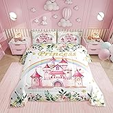 Erosebridal Princess Twin Bedding Sets for Girls,Pink Fairy Castle Comforter Set,Fairy Garden Floral Bed Set Kids Bedroom Decor,Cute Rainbow Comforter Reversible with 1 Pillowcase,Ultra Soft