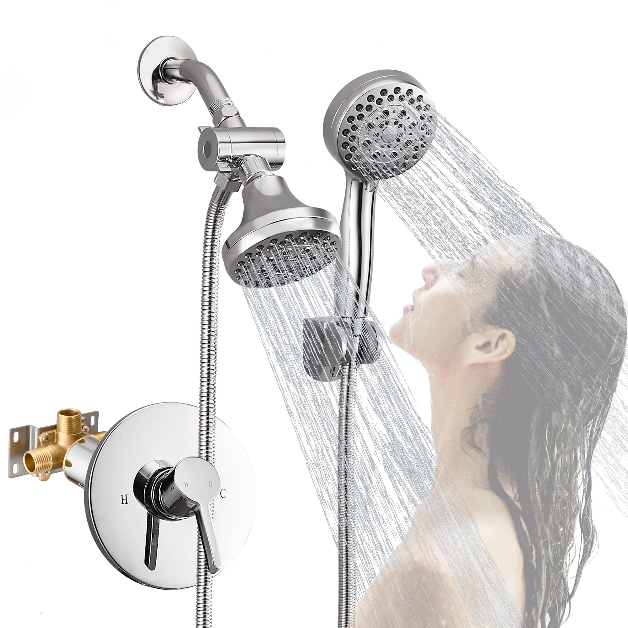 FRANSITON Duschsystem 5-Spray Hochdruck – Chrom, Mit 3-Wege-Mischventil, Duschkopf & Handbrause