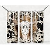 SupBo 20oz Skinny Tumbler With Lid and Straw,Gifts for Woman,Mom Birthday Gifts,Travel Mug For Friends, Stainless Steel, Double Wall, Vacuum Sealed Travel Mug (Cowgirl Bull Cow Skul)