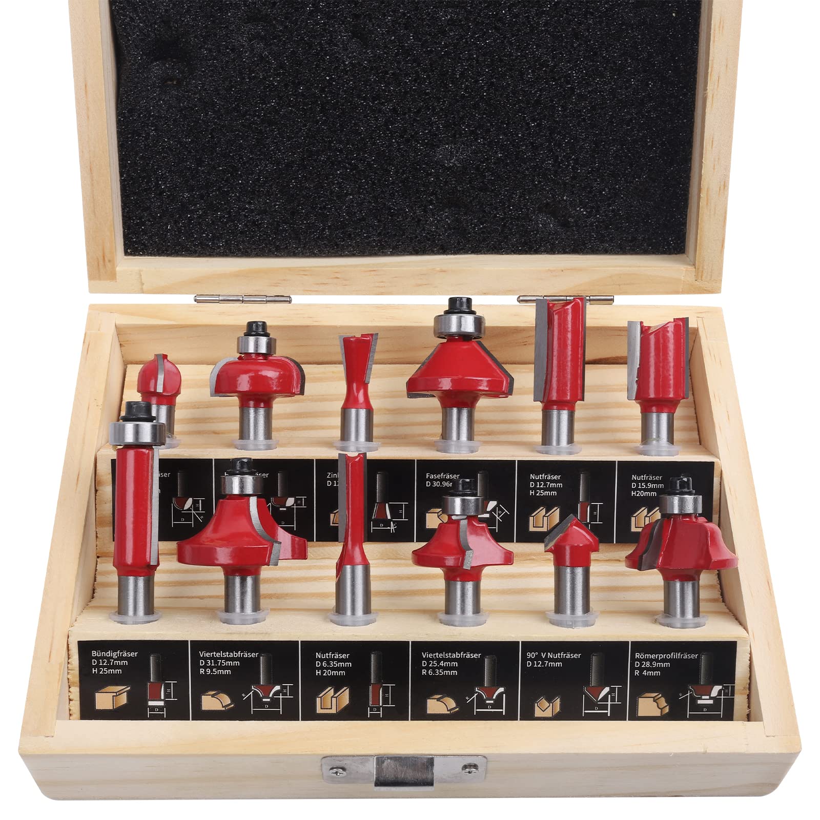 KOWOOD Cutter Set, 12-Piece Cutter for Router, Shaft 8 mm Router Cutter Set, Woodworking Tools for Beginners in Wooden Case, Made for Woodworking Lovers
