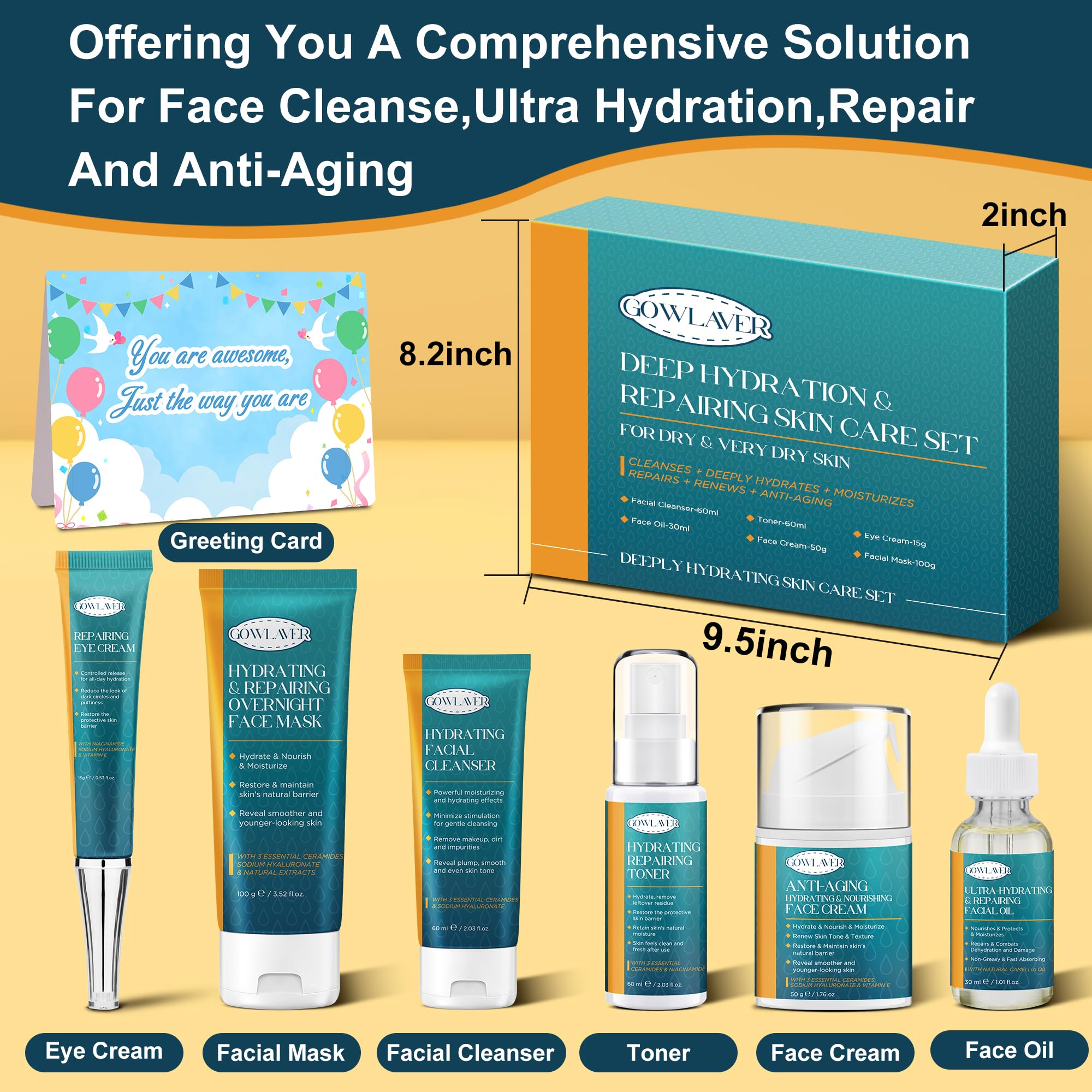 Skin Care Set for Teens Women,Anti-Aging Deeply Hydrates Repairs Skincare Gift Set for All Skin,Facial Skin Care Products Routine Kit Christmas Beauty Gift Set for Women