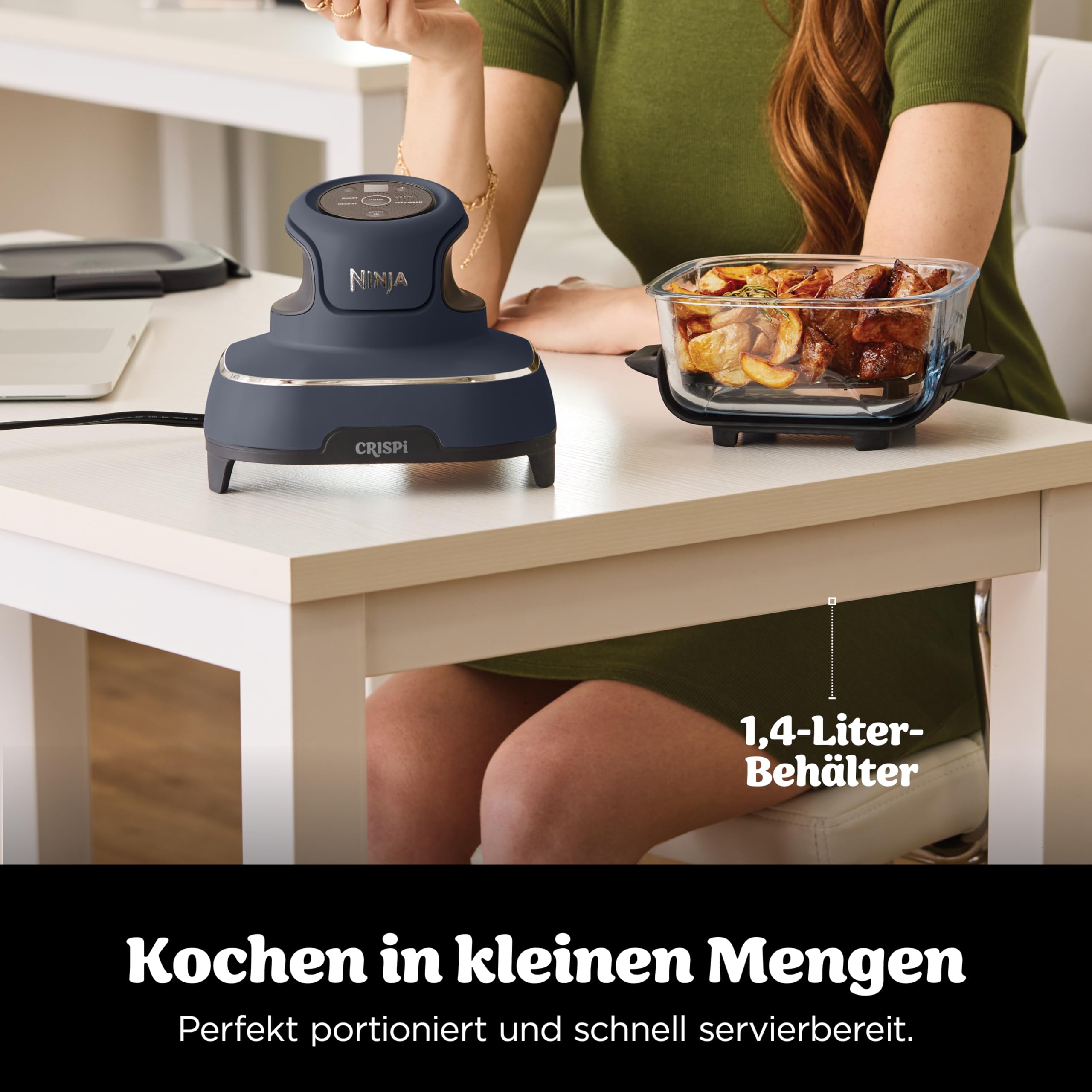 Ninja CRISPi Tragbare Air Fryer Heißluftfritteuse, 3,8 l, 4-in-1: Heißluftfrittieren, Braten, Warmhalten, Recrisp, Kompakt, 6 Portionen, 2 Herausnehmbare Glasbehälter & Deckel, 1700W, Grau FN101EUGY 7