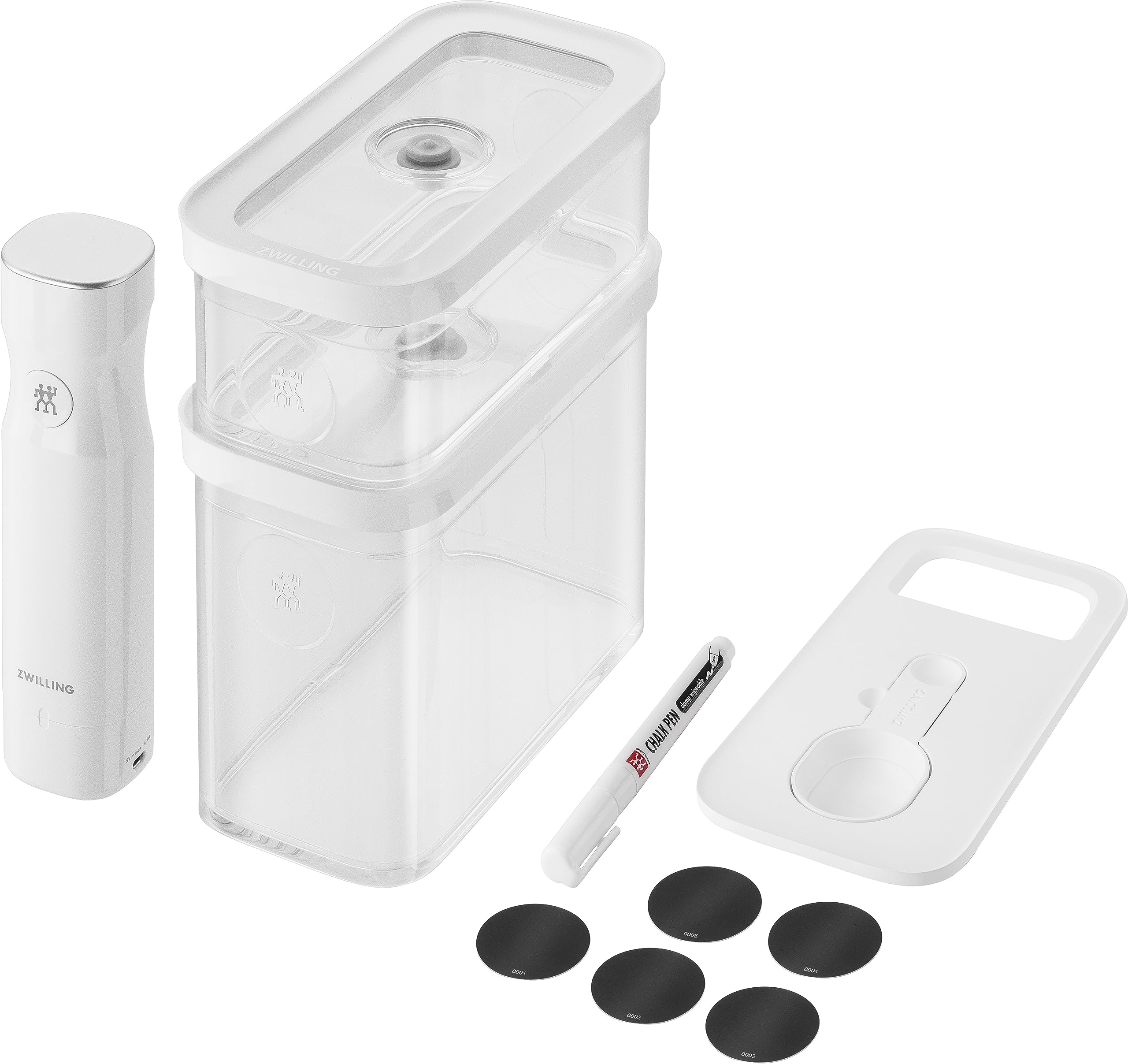 ZWILLING FRESH & SAVE CUBE vacuum starter set, size M, 5-piece vacuum storage set incl. 2x CUBE boxes M, vacuum pump, measuring spoon, NFC labels