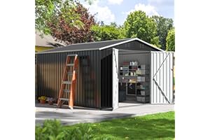 AirWire 10x9 FT Metal Storage Shed, Large Outdoor Shed with Updated Frame Structure, Garden Tool Sheds for Backyard Patio Lawn, Grey