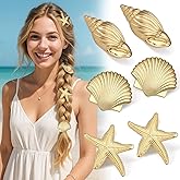 6 PCS Small Metal Hair Clips, Gold Starfish Hair Clips for Women Girls, Small Alligator Clips for Summer Holiday, Seashell Headwear Styling Tools for Mermaid Valentine's Day Costume
