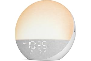 ODOKEE Sunrise Alarm Clock White Noise Machine: Natural Wake Up Light - Dimmable Clock with Bluetooth Speaker for Bedroom - 25 Sleep Sounds for Baby Adults Kids Frost White
