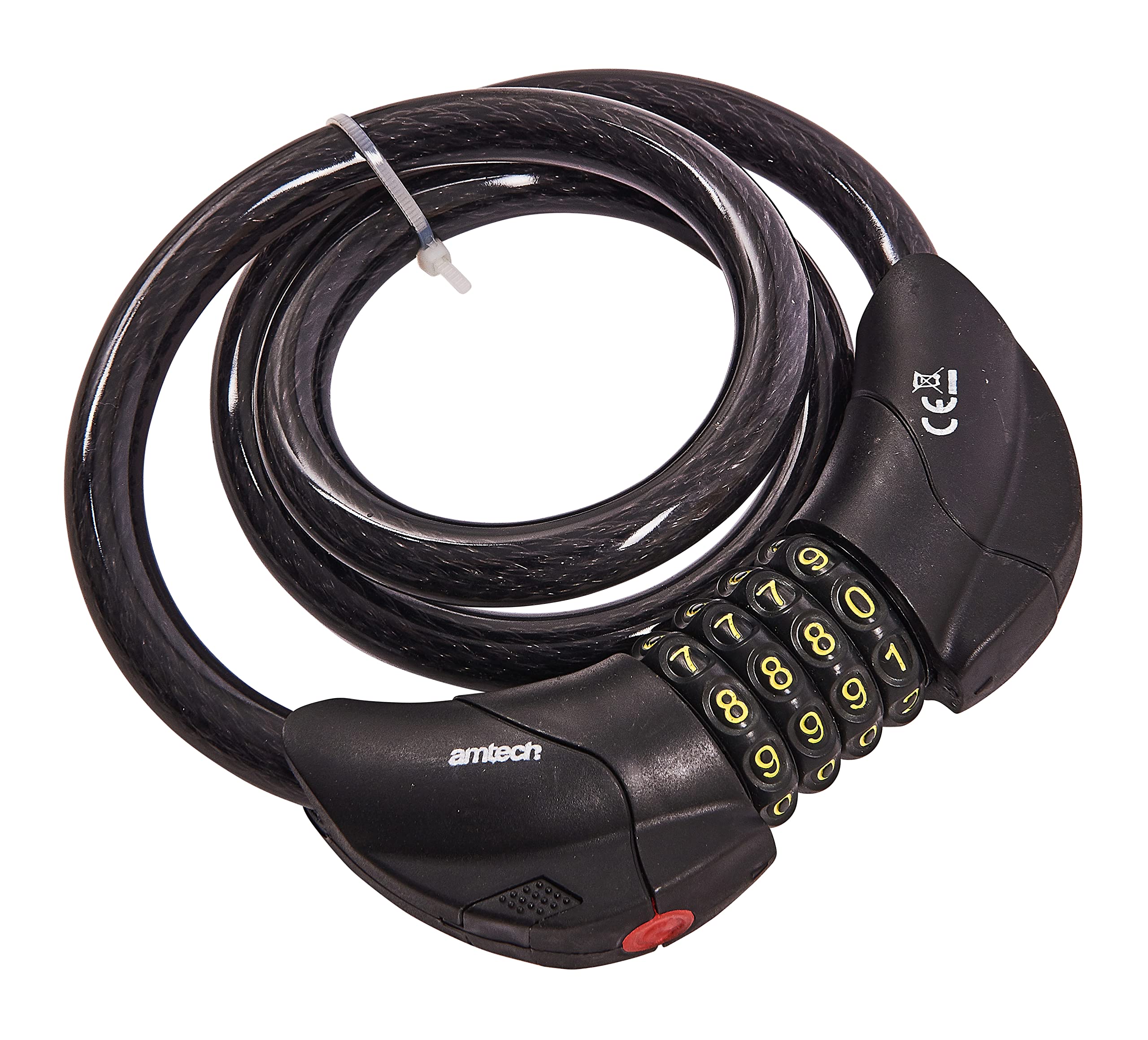 Amtech 900mm x 12mm Security Cable Lock with Built-in LED Combination, T1835, Black