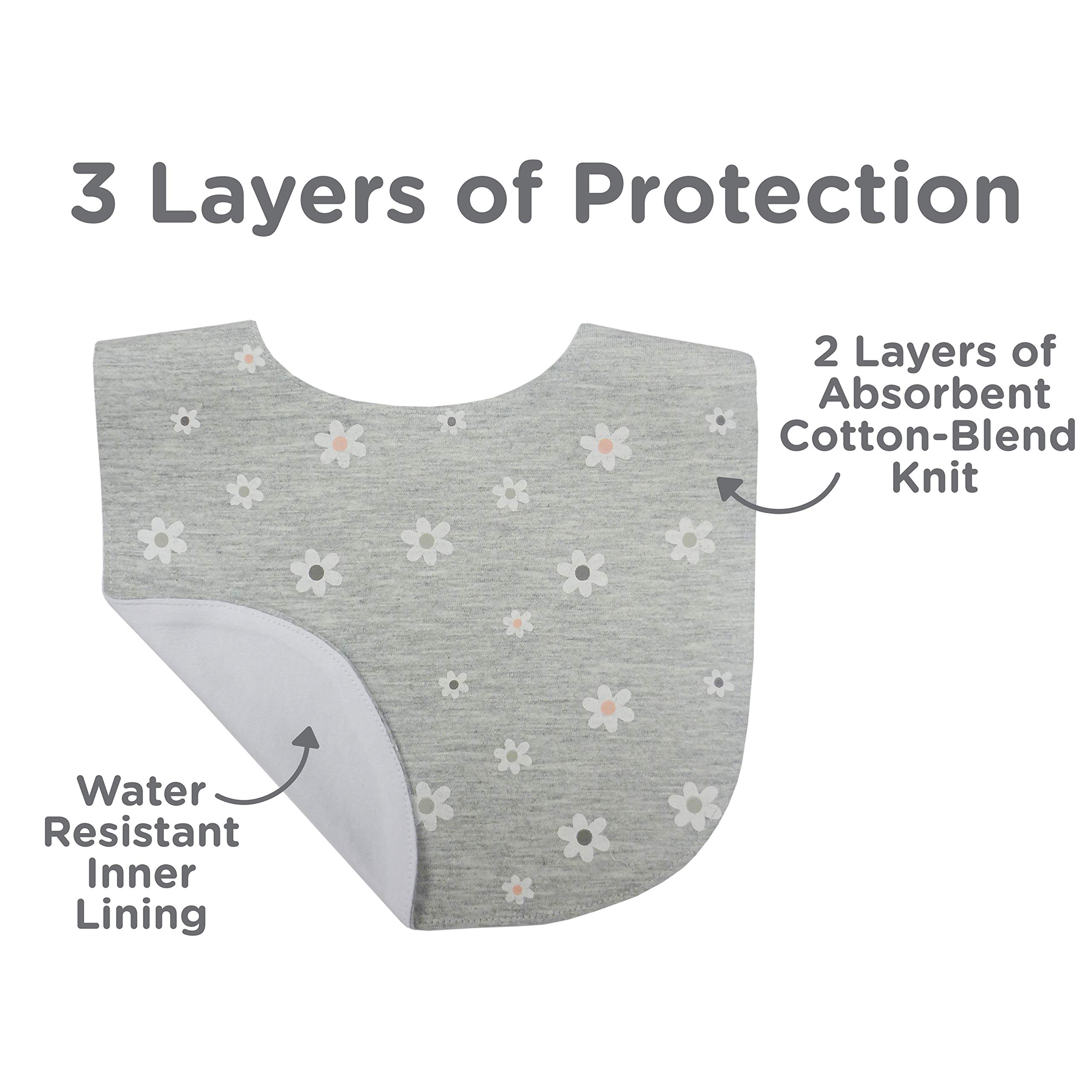 Neat Solutions 5 Pack Aspirational Bib Set with Mixed Fabrics & Water Resistant Inner Core - Girl, Grey Oatmeal While