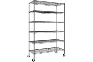 Romorgniz 82" H X45 W X18 D Storage Shelves with Wheels, 6 Tier Wire Shelving Adjustable Metal Shelving Pantry Shelves Capacity 1200LBS for Garage Shelving, Pantry, Kitchen, Closet, Commercial, Black