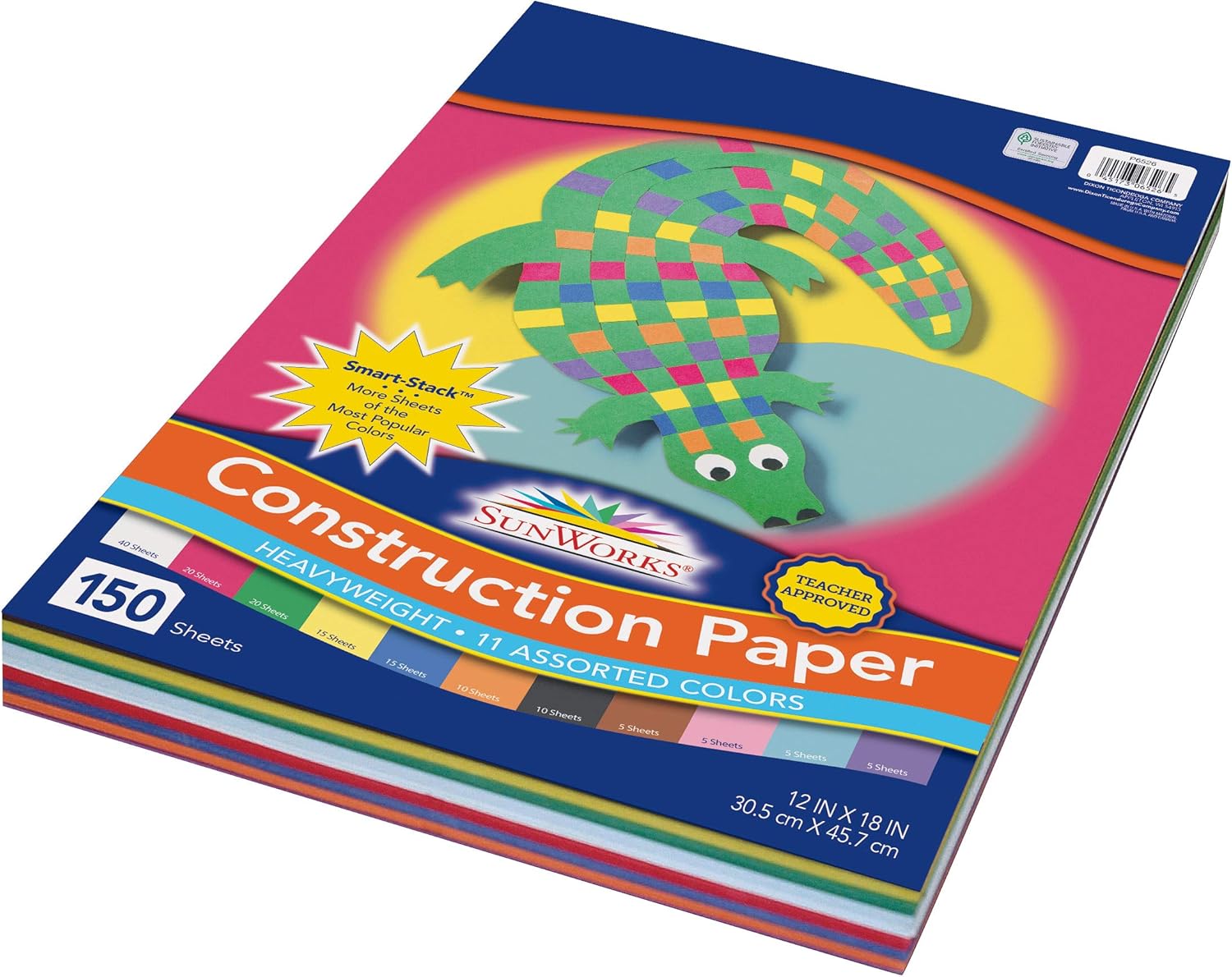 SunWorks 6526 Construction Paper, 11 Assorted Colors, 12" x 18", 150 Sheets : Office Products