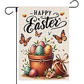 OPULANE Happy Easter Garden Flag 12x18 Inch Double Sided Outside Easter Eggs Butterfly Flower Yard Holiday Decoration Flag