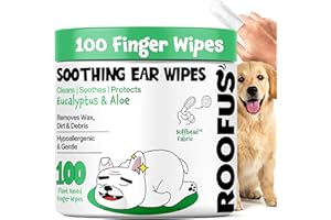ROOFUS THE DOG Dog Ear Cleaner Wipes 100 Counts - Vet-Recommended Pet Ear Wipes to Remove Wax, Dirt, Relieve Ear Itching & Inflammation for Dogs & Cats