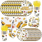101pcs Construction Party Supplies Birthday Decorations Tableware Set Disposable Paper Plates, Napkins, Cups, Cutlery, Tablecloth, For Construction Theme Birthday Decorations (Construction )