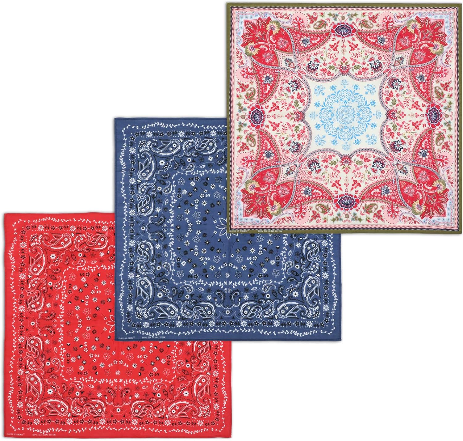 3 Pack Bandanas 100% Combed Cotton Colored Handkerchiefs for Women and Men, Multi-functional Cool Headbands (005): Clothing